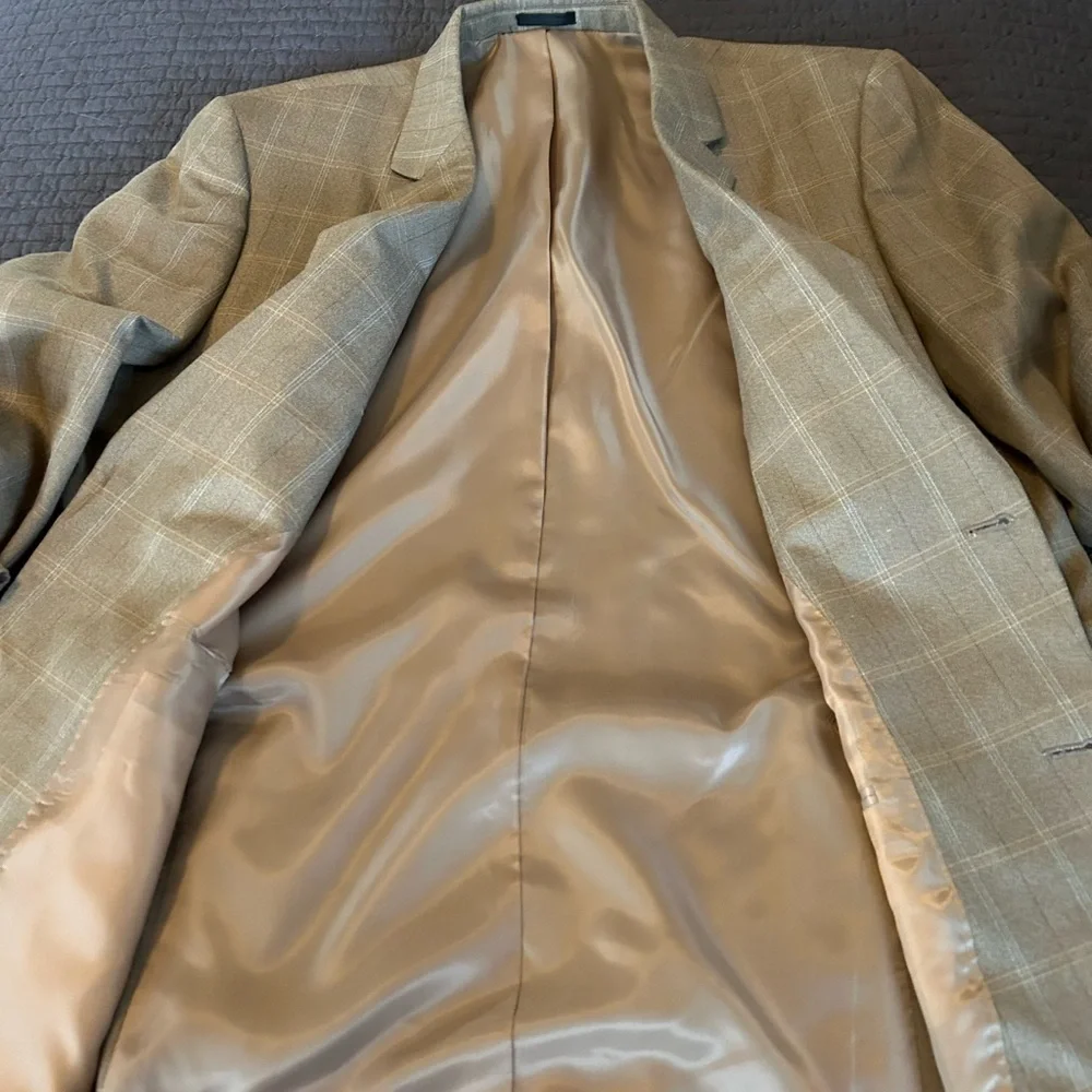 Andrew Fezza Two Button Brown Check Windowpane Sport Coat Blazer Size 50 L